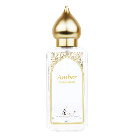 Amber Eau De Parfum Spray 50ml in elegant bottle with gold cap and eco-friendly packaging by Nemat.