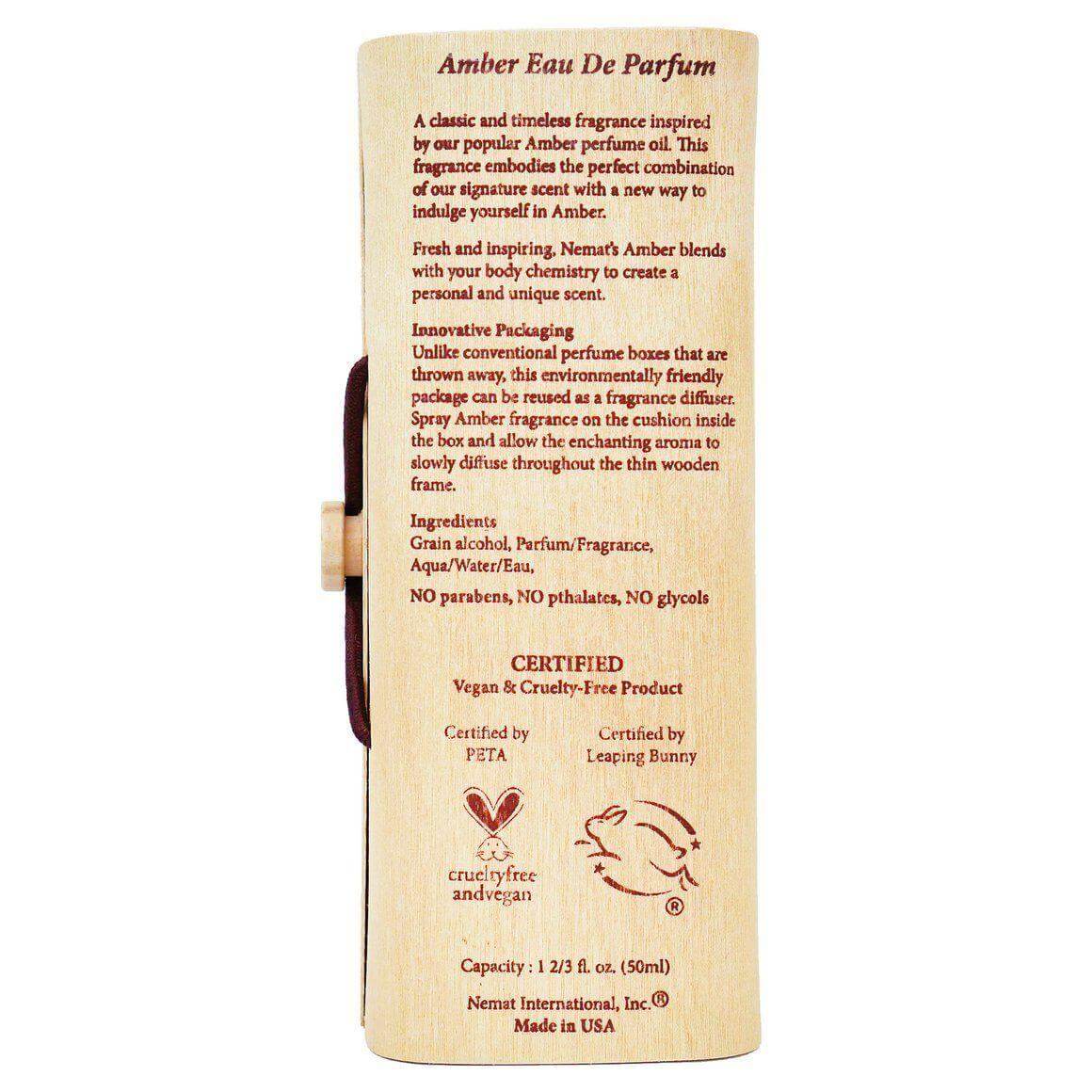 Amber Eau De Parfum Spray 50ml with eco-friendly packaging, certified vegan and cruelty-free.