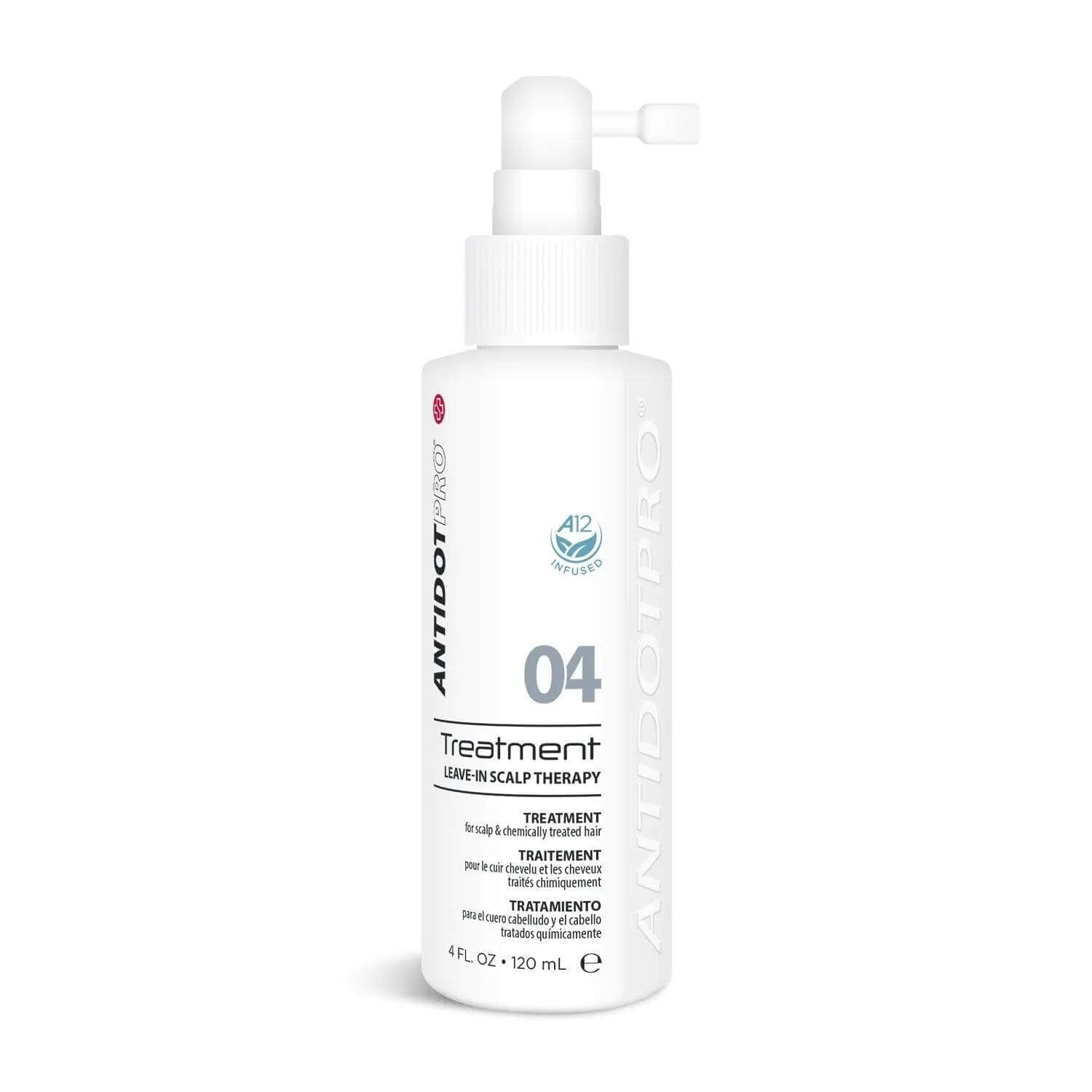 AntidotPro 04 Treatment 120ML bottle, final step in a leave-in scalp therapy system for soothing and protecting against dermatitis.