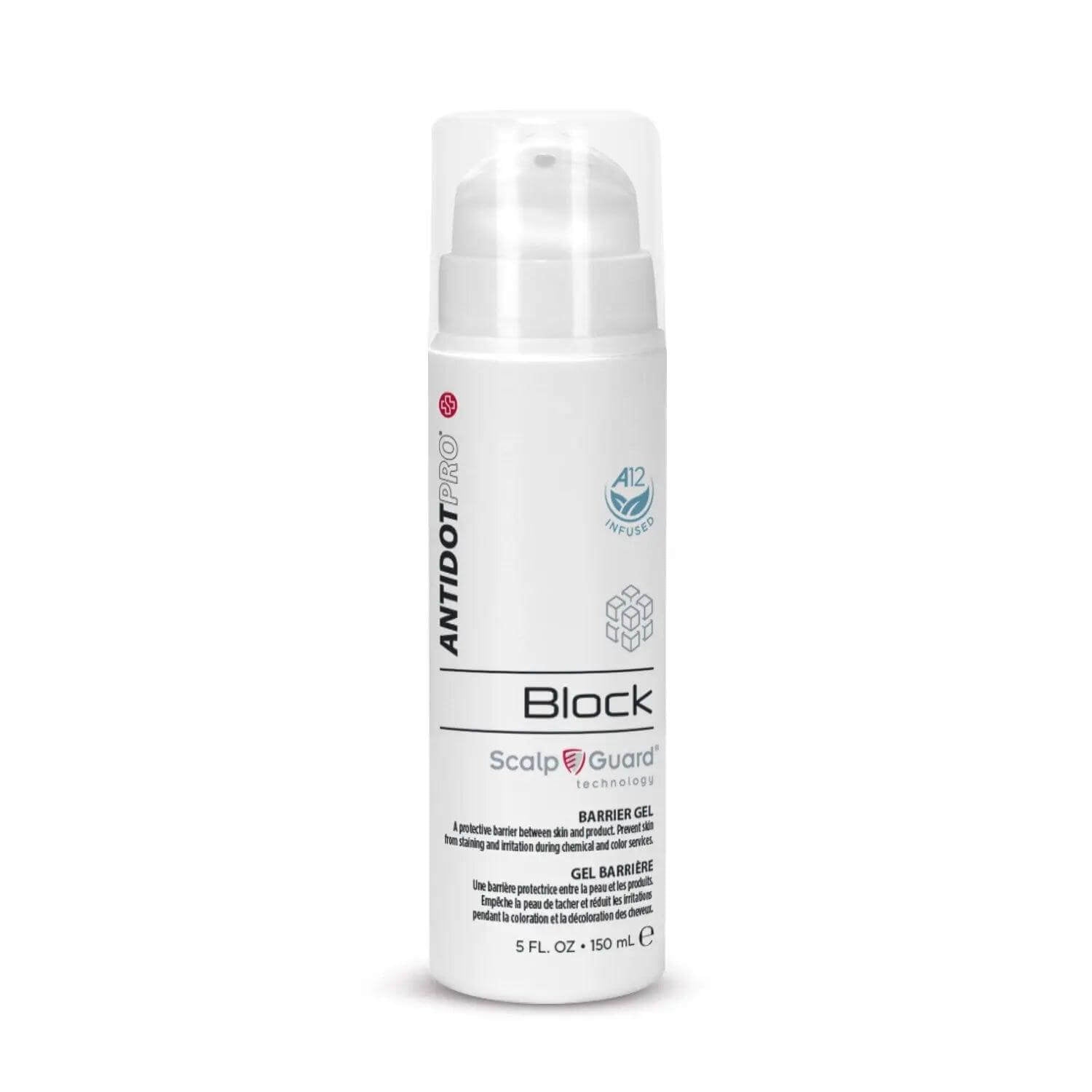 AntidotPro Block 150ML product packaging for scalp protection against contact dermatitis and stains during chemical treatments.