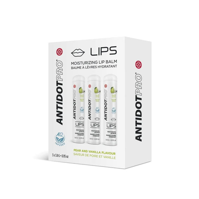 AntidotPro Lips Pear & Vanilla - 3-pack lip balm for soothing and protecting lips against dryness and irritation.