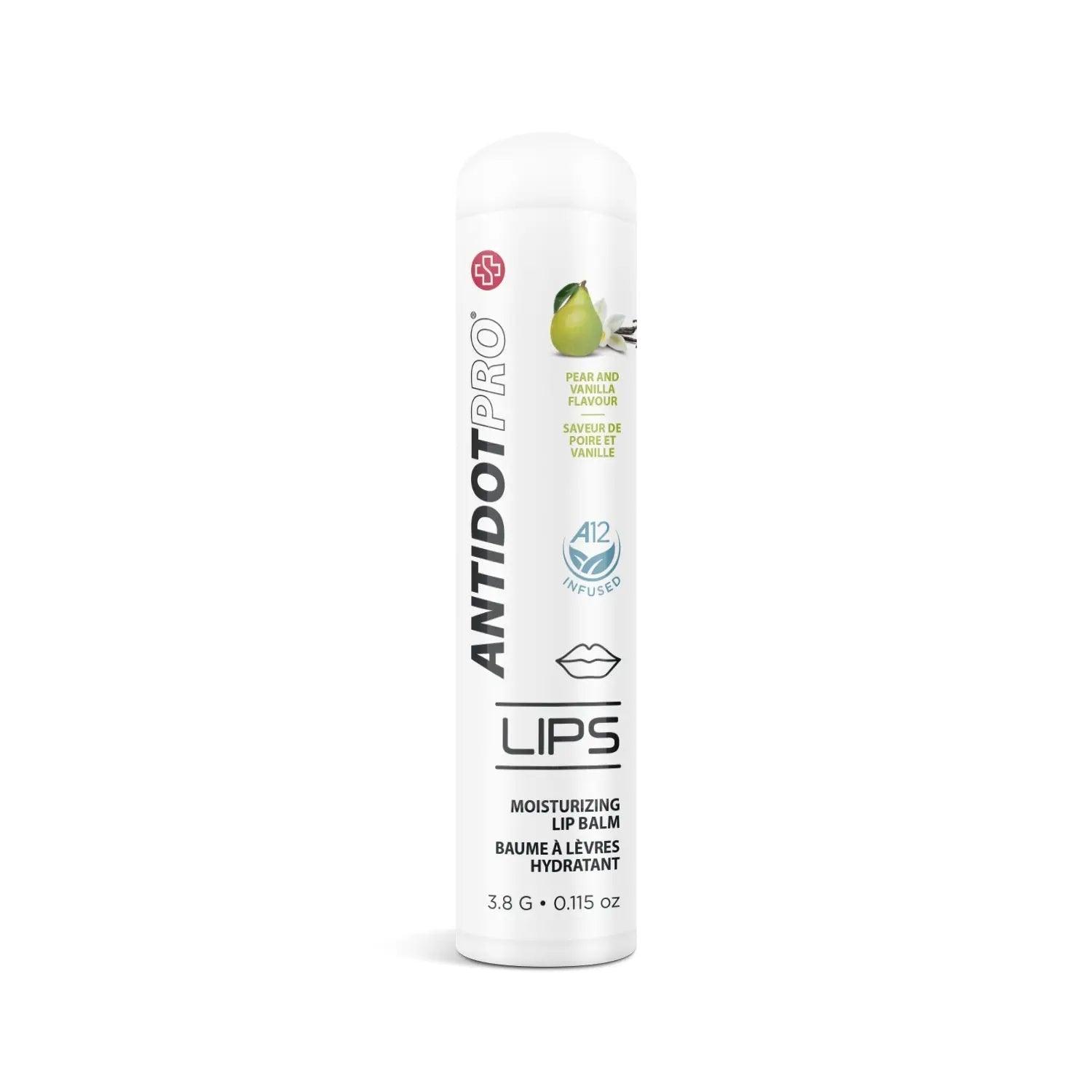 AntidotPro Lips Pear & Vanilla lip balm tube, 3.8g, designed for hydration and healing with protective barrier against irritation.