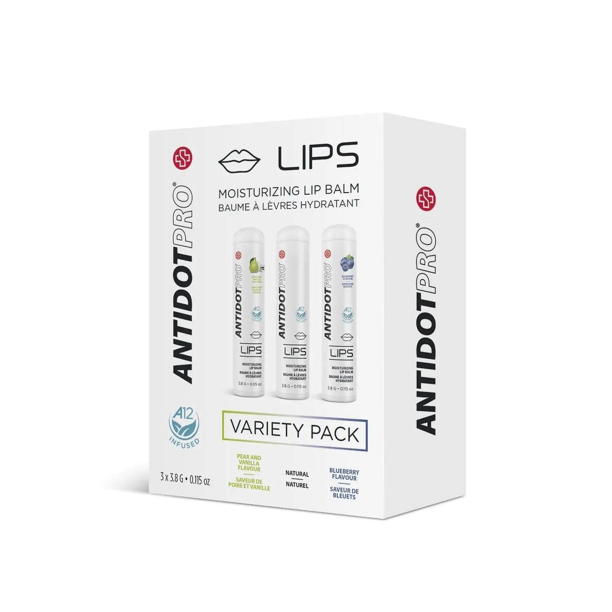 AntidotPro Lips Variety Pack - 3 tubes of moisturizing lip balm for hydration and healing, protects against dryness and irritation.