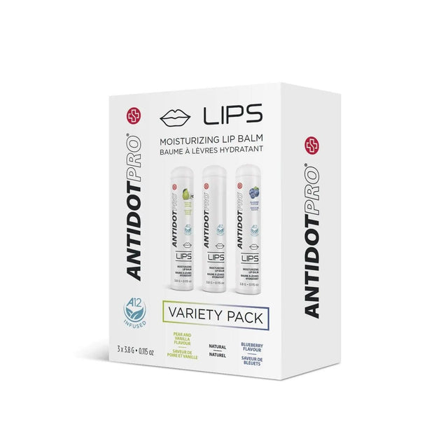 AntidotPro Lips Variety Pack - 3 tubes of moisturizing lip balm for hydration and healing, protects against dryness and irritation.