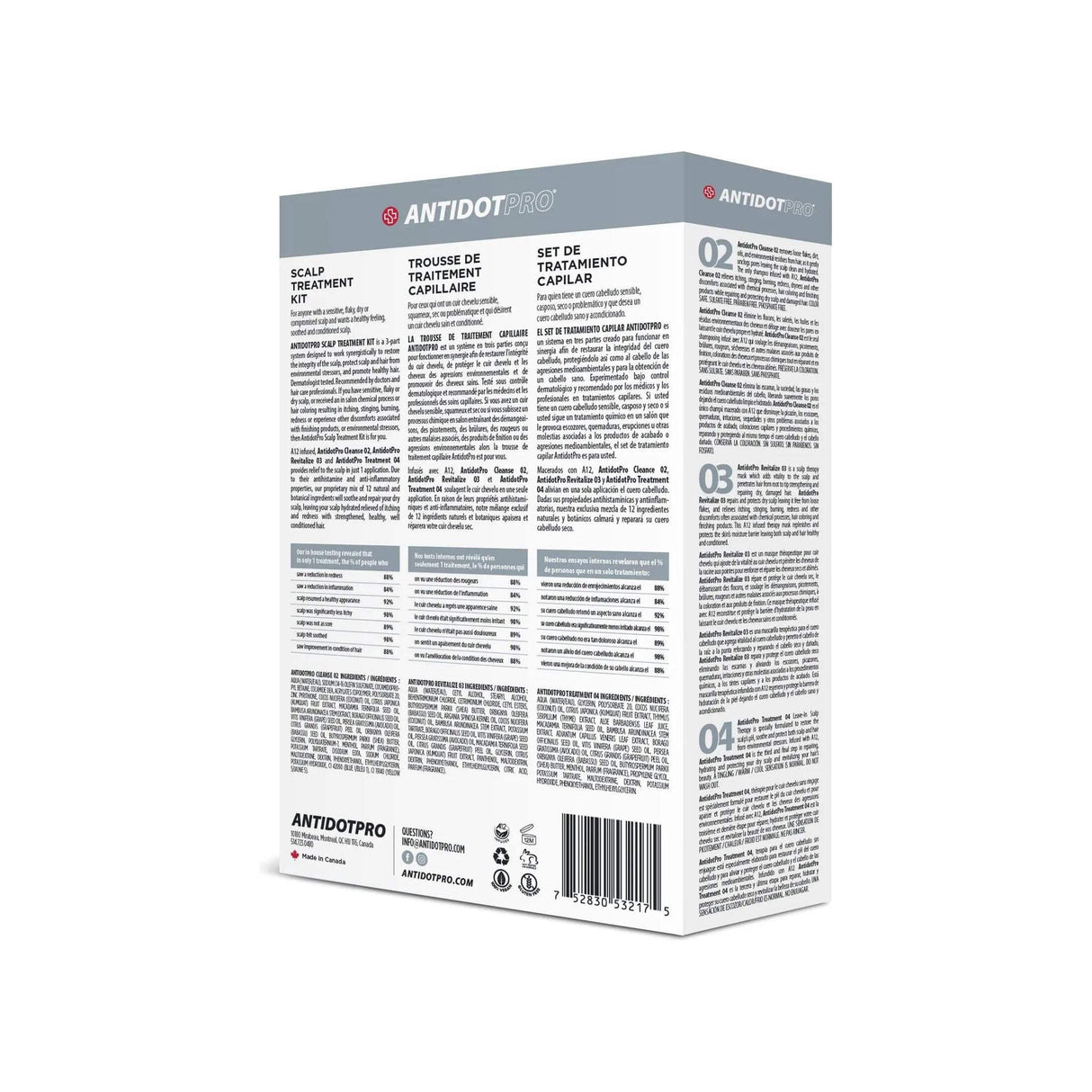 AntidotPro Scalp Treatment Kit packaging showing product details and instructions.