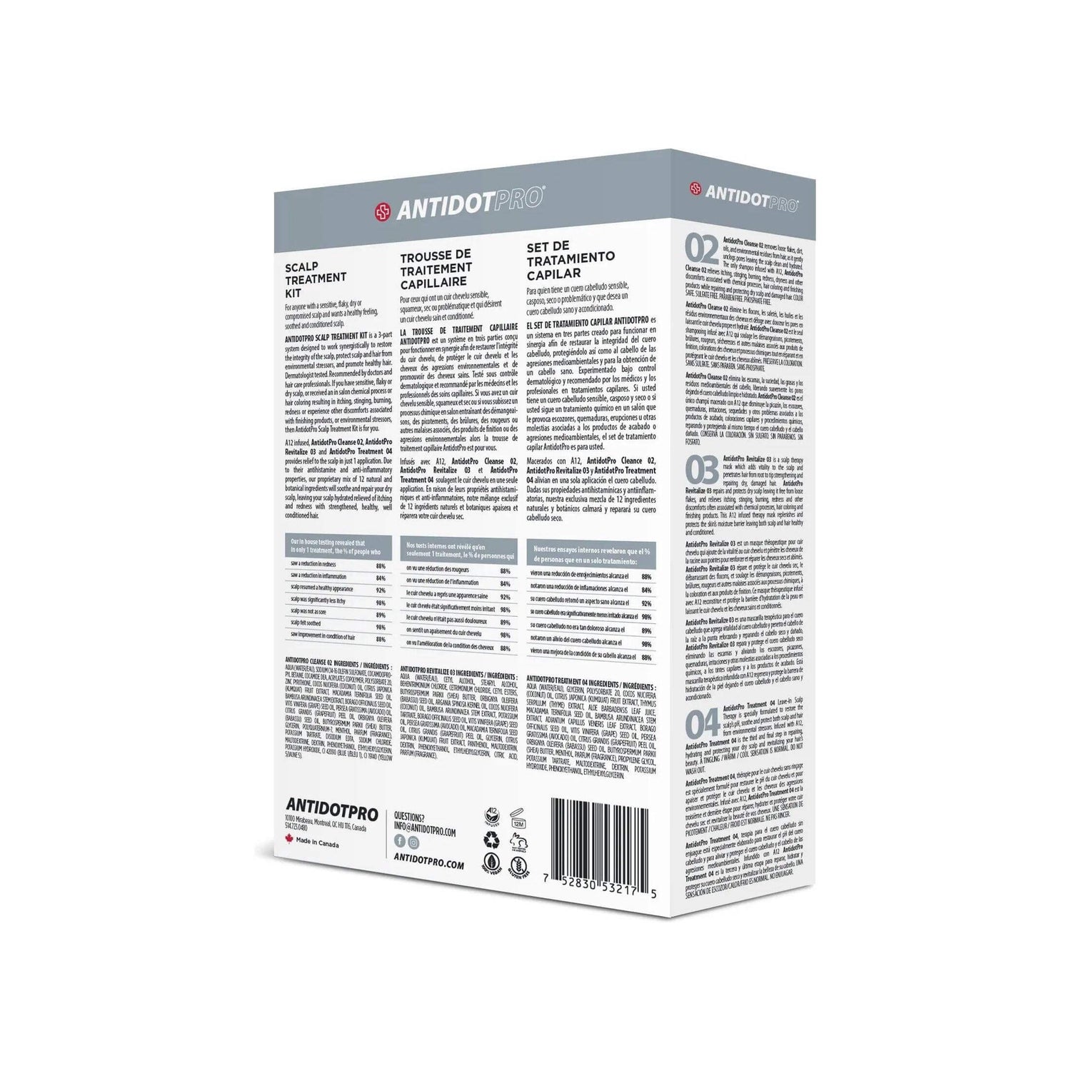 AntidotPro Scalp Treatment Kit packaging showing product details and instructions.