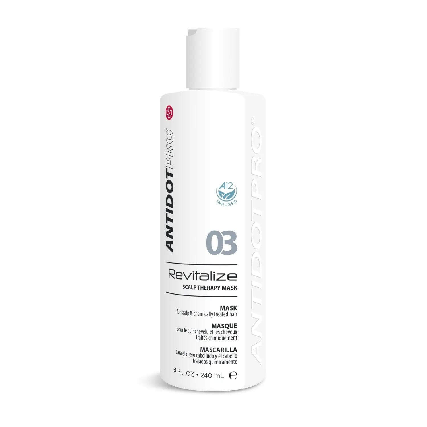 AntidotPro 03 Revitalize Scalp Therapy Mask 240ml bottle for hair and scalp care.