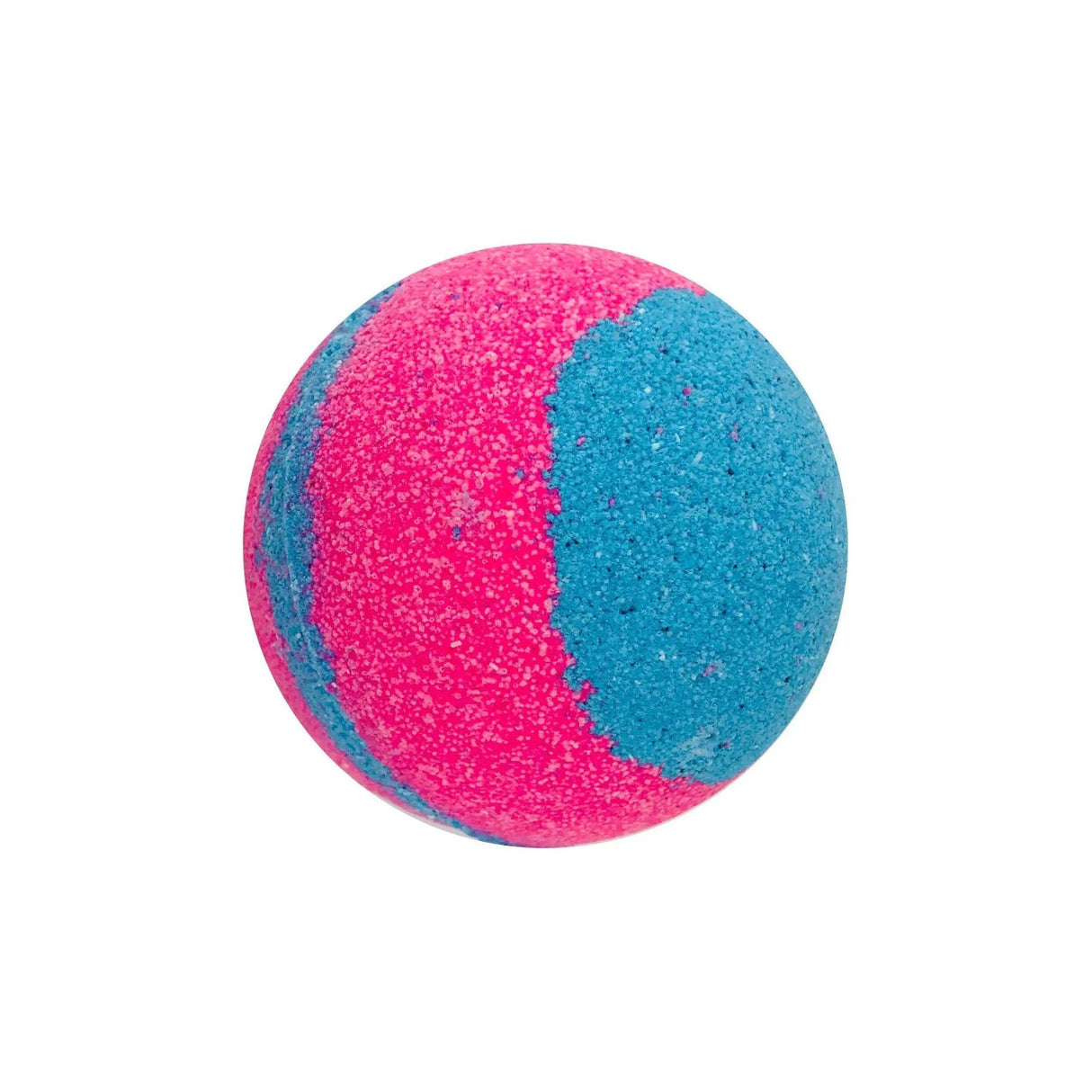 Aurora XL Bath Bomb, pink grapefruit and green tea scent, in vibrant pink and blue colors.