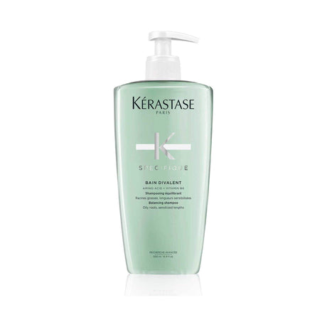 Kérastase Bain Divalent shampoo bottle for oily roots and dry ends control, balancing scalp oil, suitable for all hair textures.