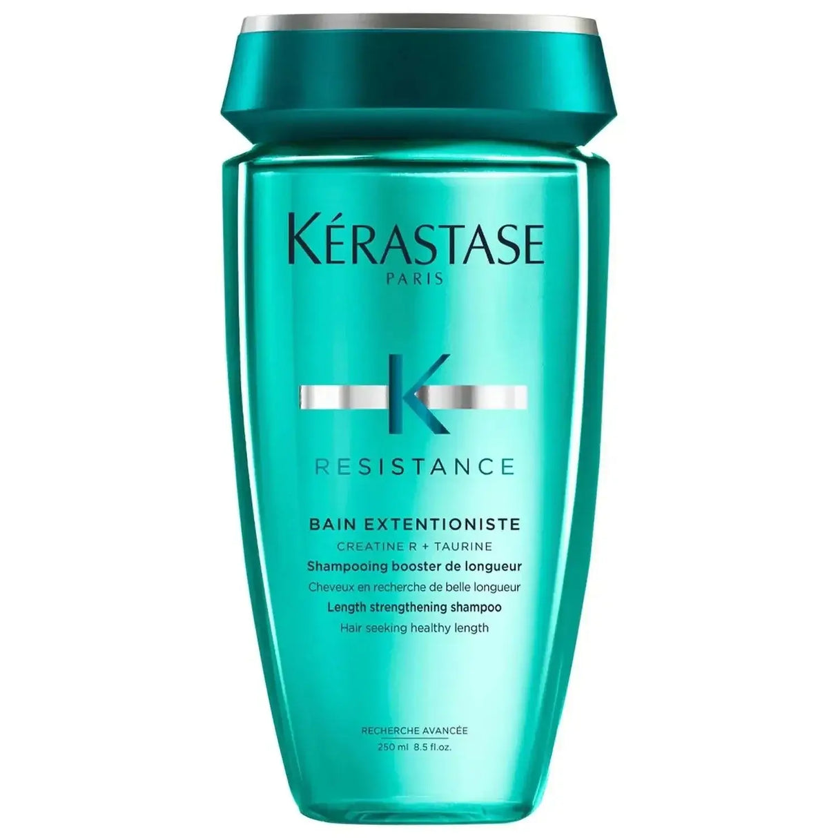Bain Extentioniste Shampoo bottle for repairing damaged hair and sealing split ends with amino acids, suitable for all hair types.