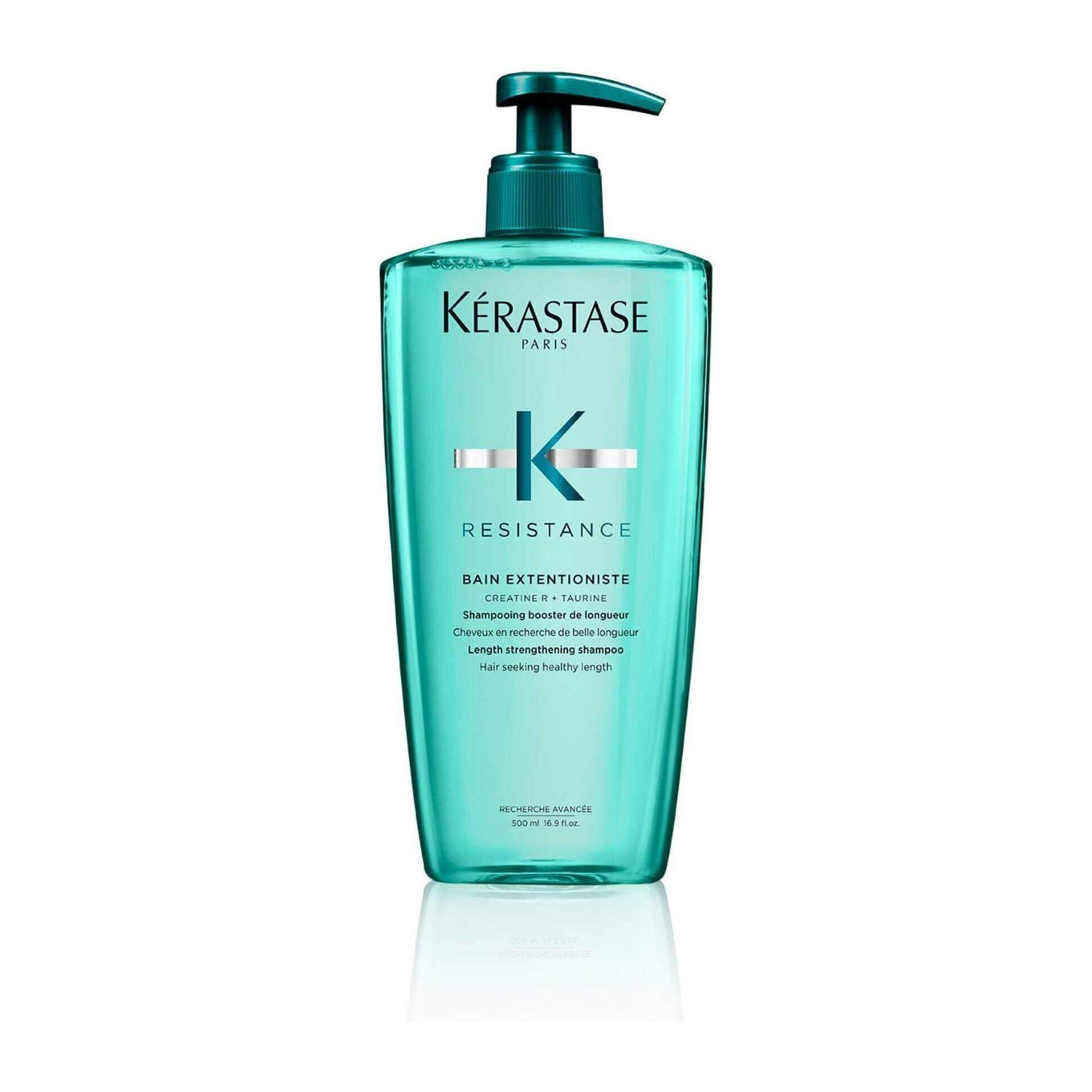Bain Extentioniste Shampoo bottle by Kérastase for strengthening hair, repairing split ends, and invigorating the scalp.