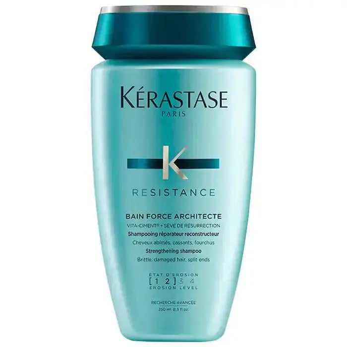 Bain Force Architecte Shampoo in green bottle to strengthen damaged hair and prevent breakage
