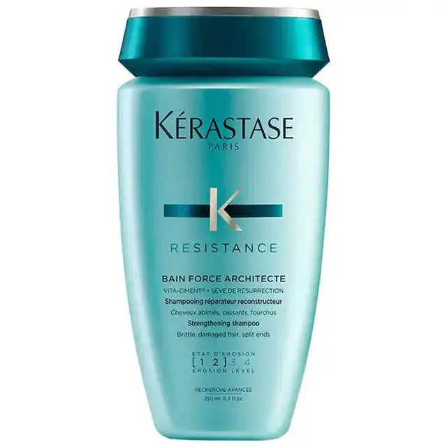 Bain Force Architecte Shampoo in green bottle to strengthen damaged hair and prevent breakage