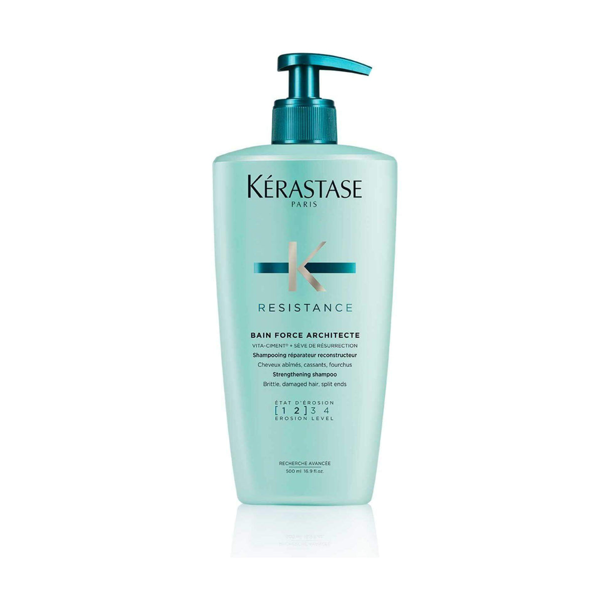 Kerastase Bain Force Architecte Shampoo bottle for strengthening damaged hair, shown against a white background.