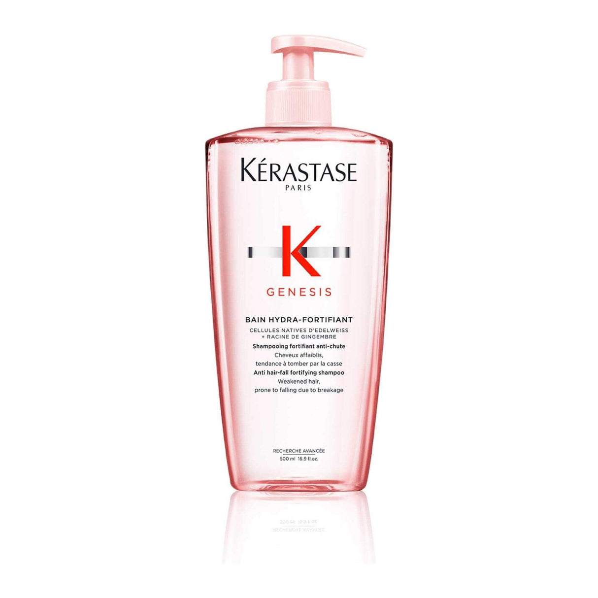 Kérastase Bain Hydra Fortifiant Shampoo for fragile hair, 500ml bottle, strengthens and protects against breakage and split ends.