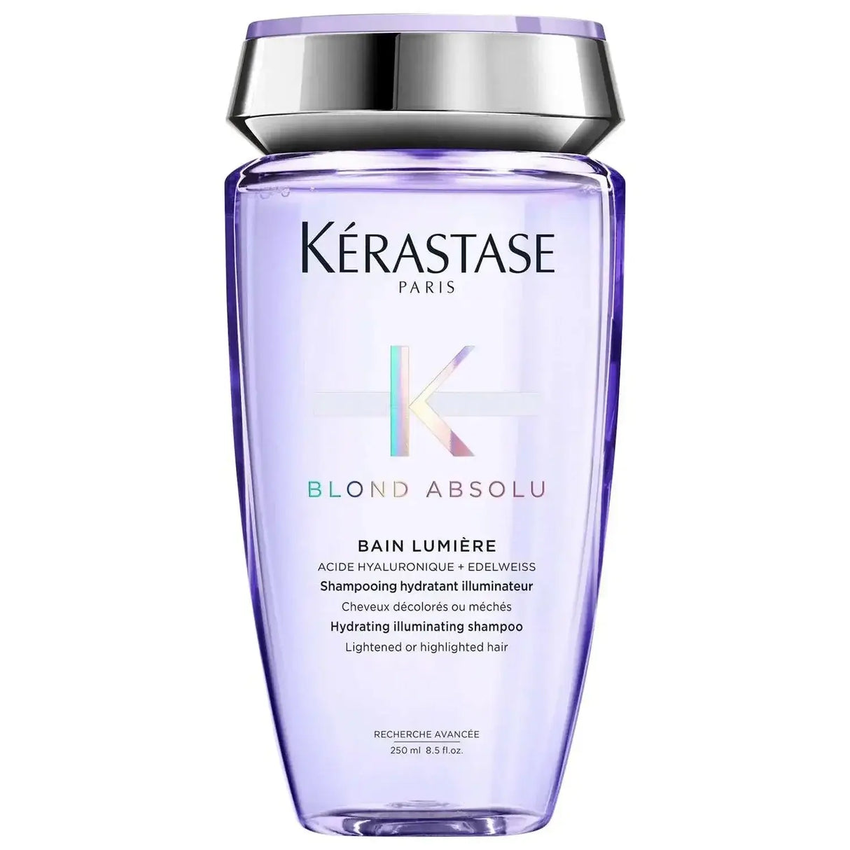 Kérastase Blond Absolu Bain Lumière Shampoo for lightened hair, enhances shine and hydration, 250ml bottle.