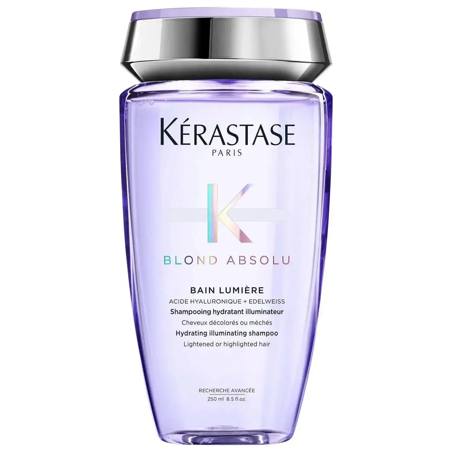 Kérastase Blond Absolu Bain Lumière Shampoo for lightened hair, enhances shine and hydration, 250ml bottle.