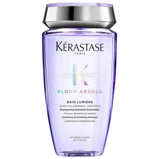 Kérastase Blond Absolu Bain Lumière Shampoo for lightened hair, enhances shine and hydration, 250ml bottle.