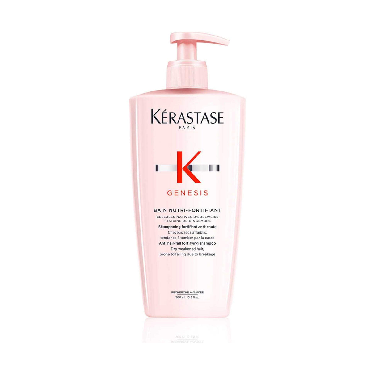 Kérastase Bain Nutri Fortifiant shampoo bottle for nourishing and strengthening weakened, delicate hair and preventing breakage.