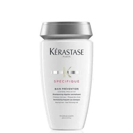 Kérastase Bain Prévention Shampoo for thinning hair, promotes hair growth and scalp wellness, suitable for all hair textures.