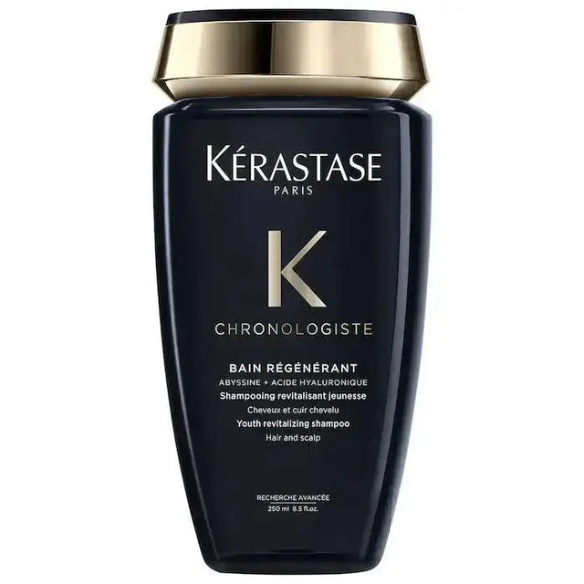 Kerastase Bain Régénérant Chronologiste shampoo bottle for revitalizing and purifying scalp and hair, 250ml size.