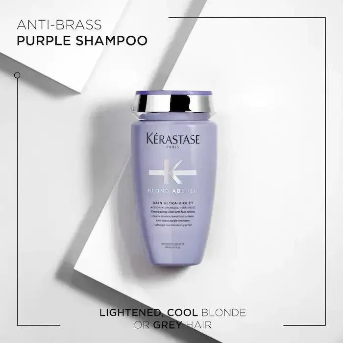 Kerastase Bain Ultra-Violet purple shampoo for neutralizing brassy tones in blonde and gray hair.