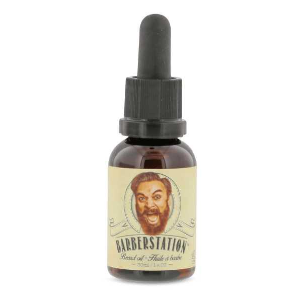 Barberstation Beard Oil bottle with dropper, designed to soften and condition beard while nourishing the skin underneath.