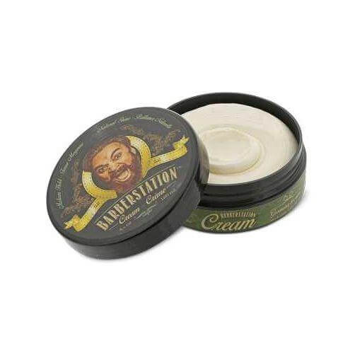 Barberstation Cream water-based wax for medium hold and natural shine, ideal for curly hair and textured styles, open container.