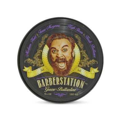Barberstation Grease pomade tin with vintage design, offering medium hold and high shine for classic hairstyles.