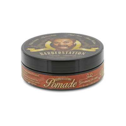 Barberstation Pomade jar offering medium hold, high shine, and fresh scent for classic hairstyles like the pompadour.