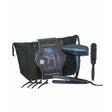 Bio Ionic Graphene MX Professional Stylist Set with hair dryer, flat iron, round brush, and clips in black neoprene bag.