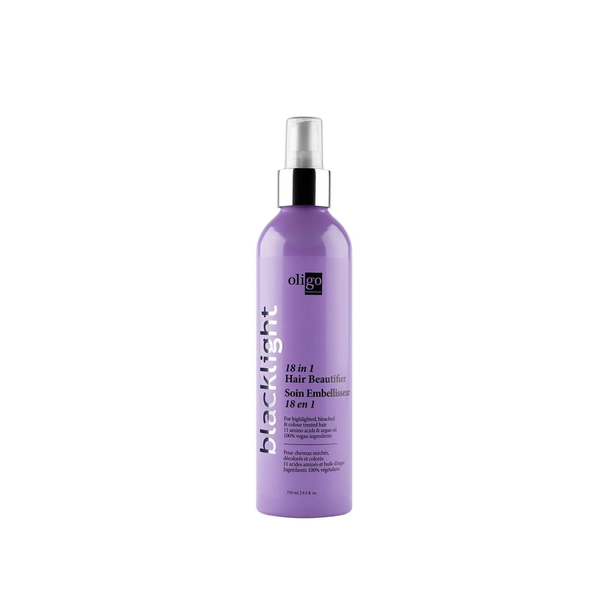 Blacklight 18 In 1 Hair Beautifier mist for color-treated hair in a purple spray bottle