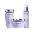 Blond Absolu Platinum hair care products including purple shampoo, masque, and serum for enhanced strength and shine.