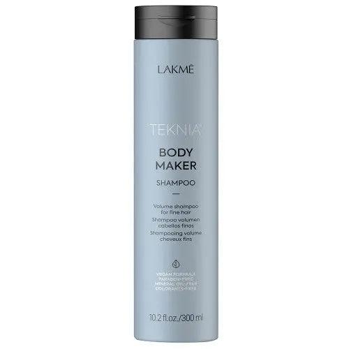 Lakme Teknia Body Maker Shampoo bottle offering volume and resistance to breakage with a fresh, citrusy fragrance.