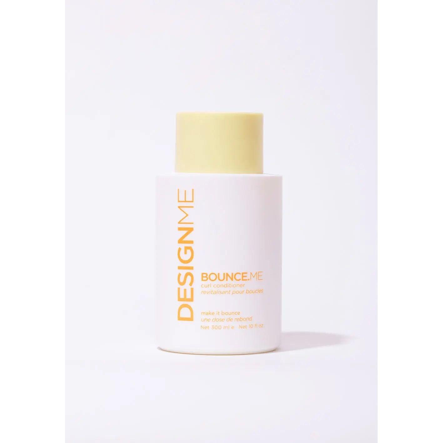 Bounce.Me Curl Conditioner bottle with creamy formula; moisturizes, enhances shine, protects color, and provides anti-static benefits.