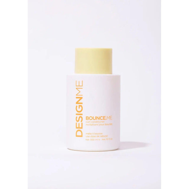 Bounce.Me Curl Conditioner bottle with creamy formula; moisturizes, enhances shine, protects color, and provides anti-static benefits.