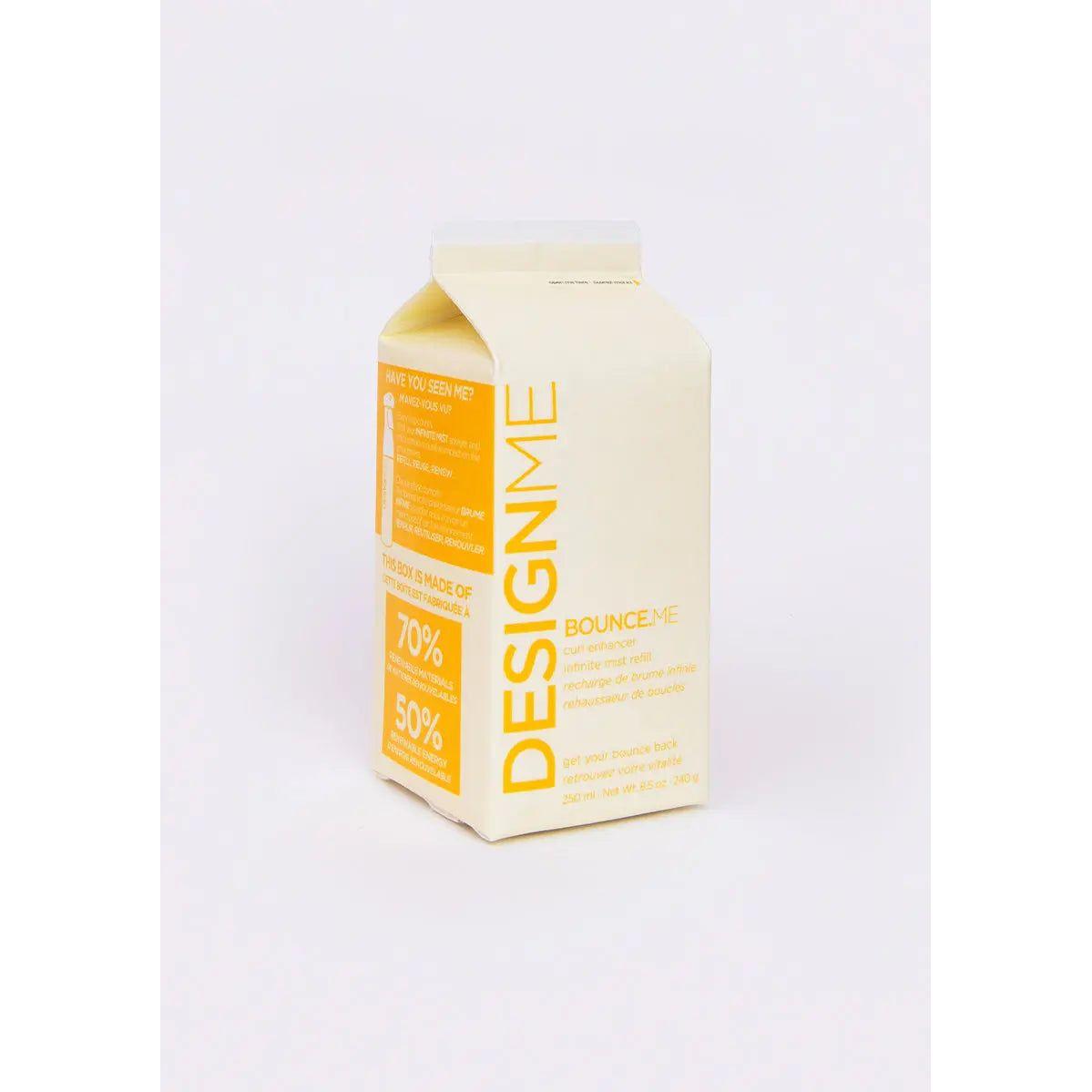 Bounce.Me Infinite Mist Curl Enhancer Refill carton, eco-friendly packaging made from renewable materials and energy.