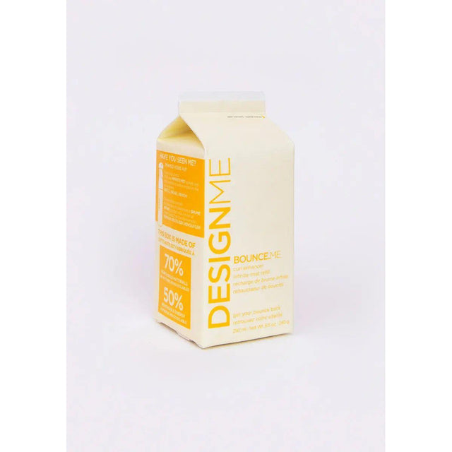 Bounce.Me Infinite Mist Curl Enhancer Refill carton, eco-friendly packaging made from renewable materials and energy.