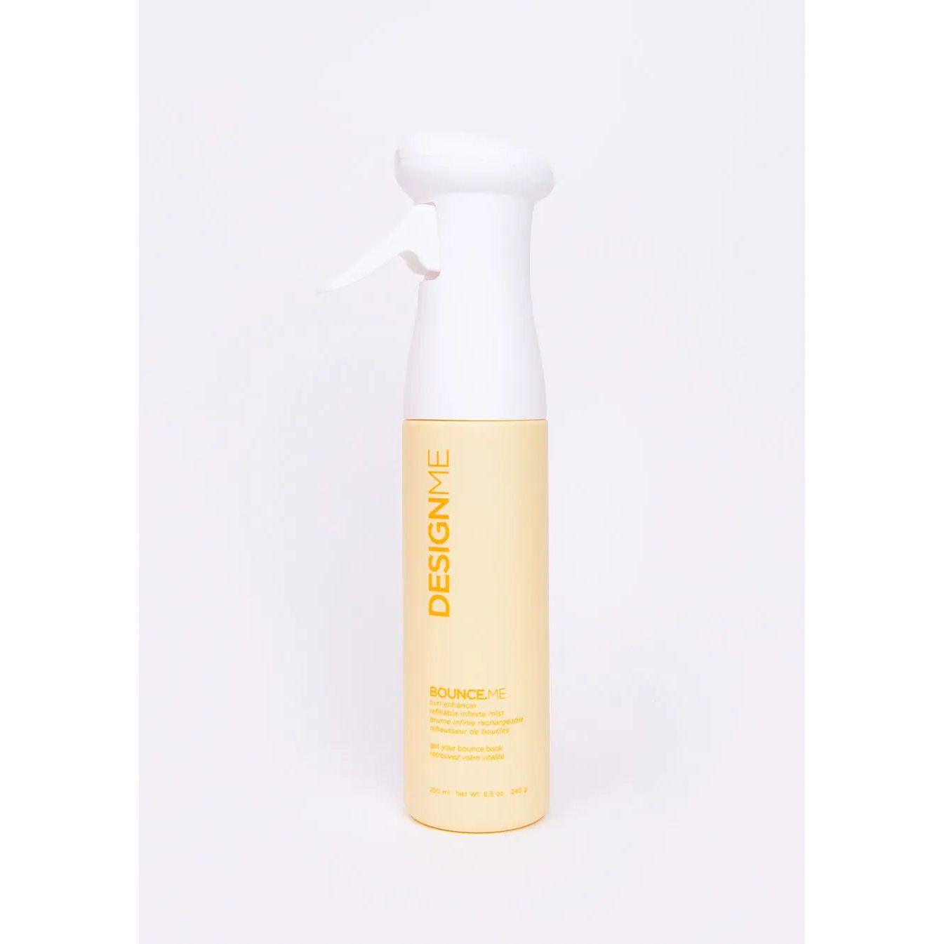Bounce.Me Infinite Mist Curl Enhancer Spray for defined curls, frizz control, and strong, healthy hair. Spray bottle image.