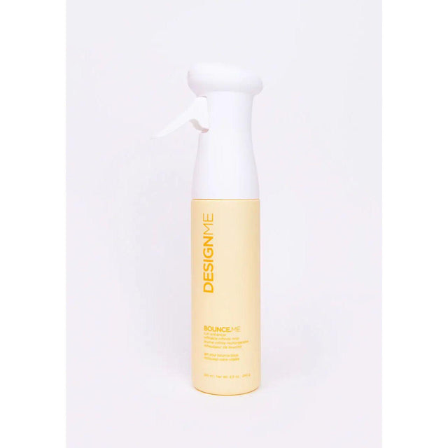 Bounce.Me Infinite Mist Curl Enhancer Spray for defined curls, frizz control, and strong, healthy hair. Spray bottle image.
