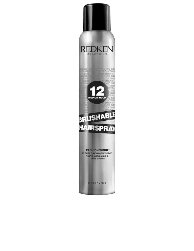 Redken Brushable Medium Hold 12 Hairspray for flexible styling, suitable for all hair types and textures, offering natural movement.
