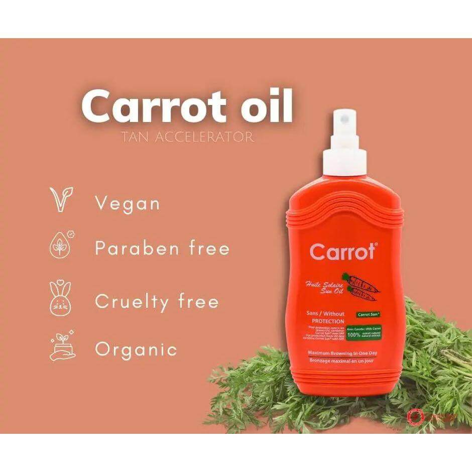 Carrot Spray Oil bottle, vegan and organic tan accelerator, paraben and cruelty-free, 200ml