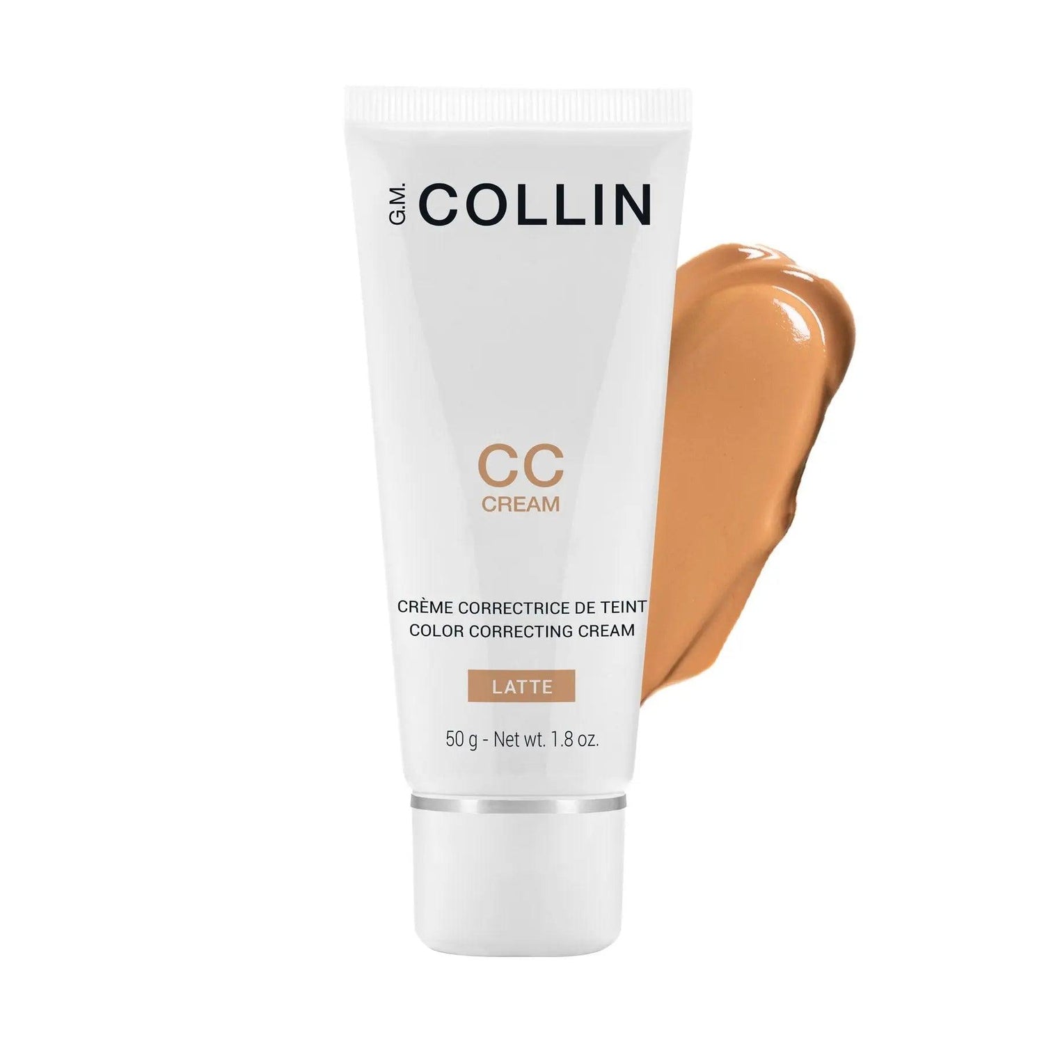 GM Collin CC Cream Latte with aloe vera and hyaluronic acid for a poreless, hydrated complexion; masks dark spots and imperfections.