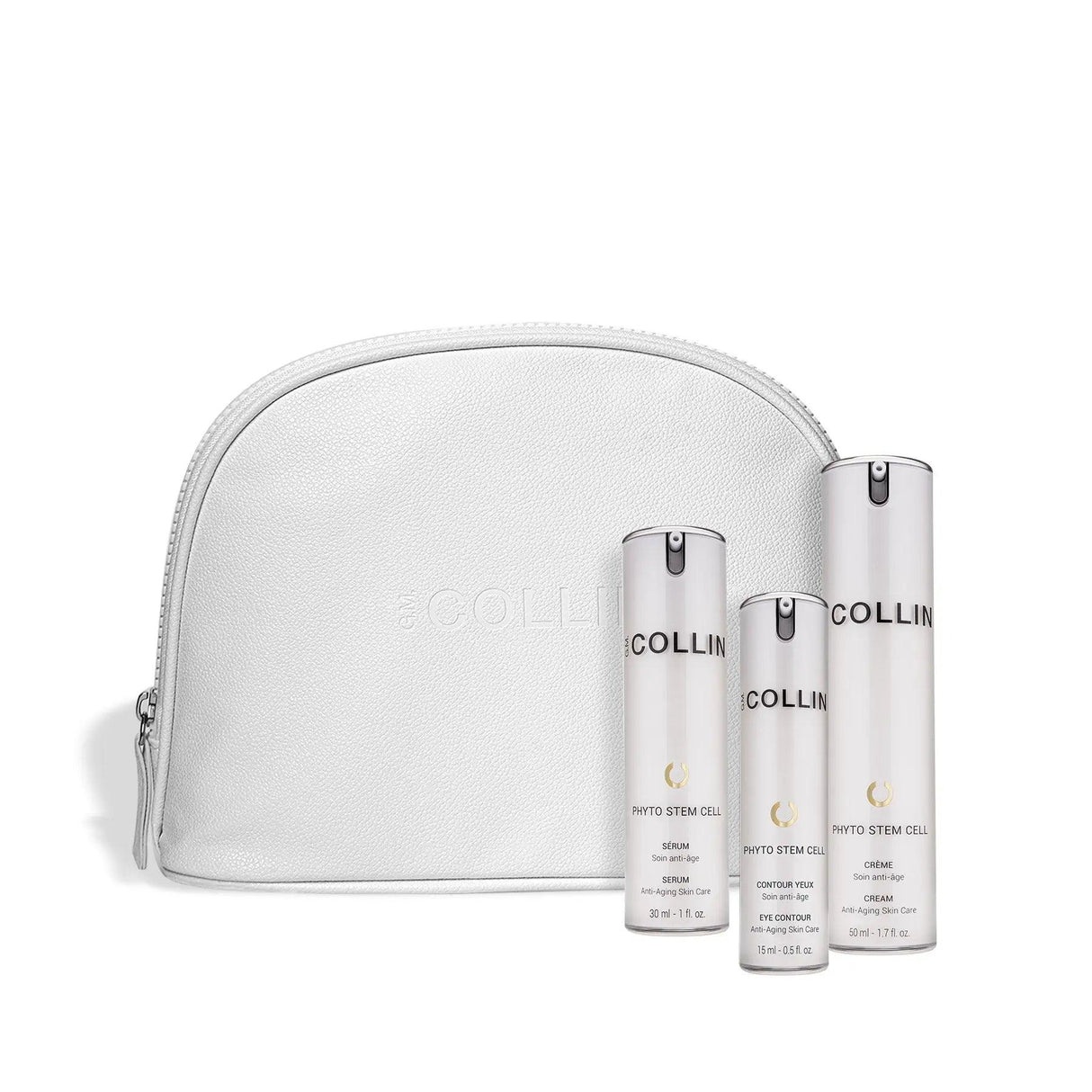 Cell-ebration Time anti-aging set with Phyto Stem Cell Serum, Cream, Eye Contour, and vegan leather pouch, valued at $420.