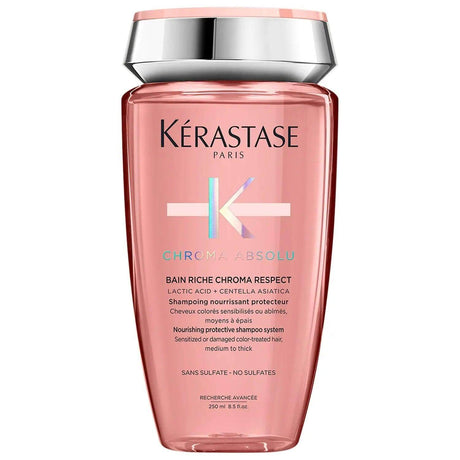 Kérastase Chroma Absolu Bain Riche shampoo for color-treated hair, medium to thick textures, sulfate-free, 250ml bottle.