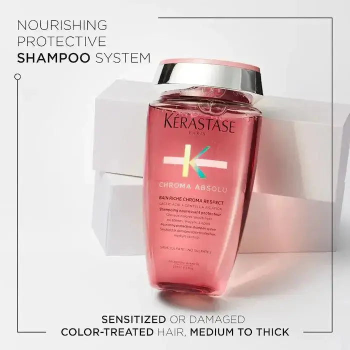 Kérastase Chroma Absolu Bain Riche Shampoo for Medium to Thick Color-Treated Hair, Nourishing and Protective, 250ml.