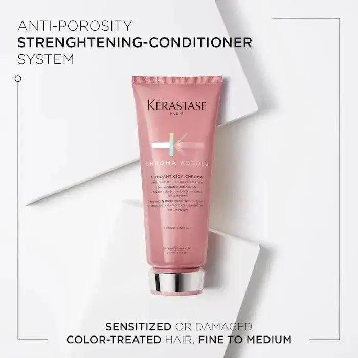 Chroma Absolu Fondant Cica Chroma conditioner for damaged, color-treated hair, enhances color vibrancy and hair health.