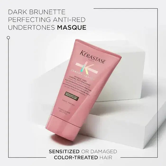 Kérastase Chroma Absolu hair masque for neutralizing brassy tones in color-treated blonde, gray, and white hair.