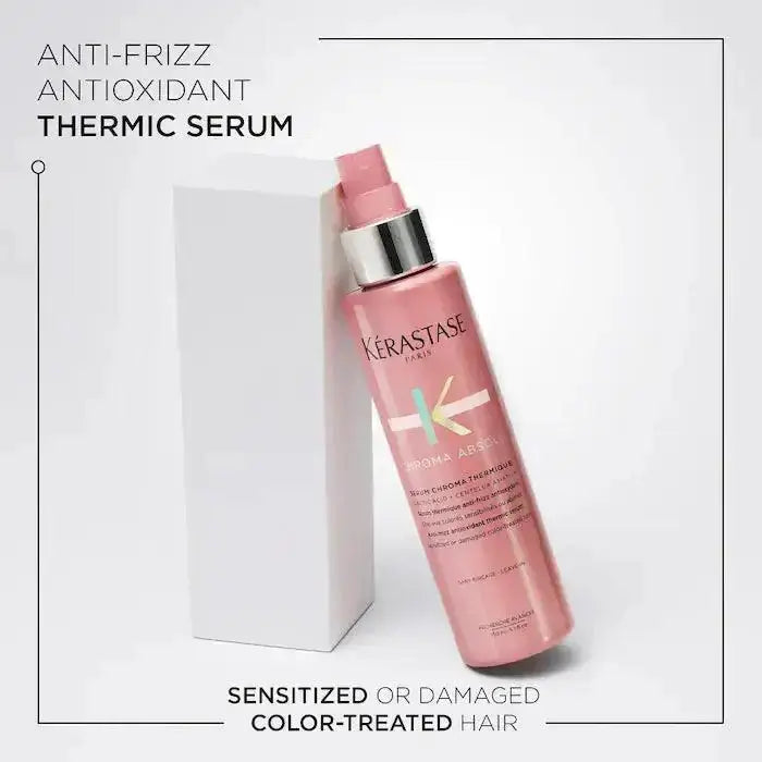 Chroma Absolu Sérum Chroma Thermique anti-frizz spray for color-treated hair, heat protection up to 450°F, antioxidant infused.