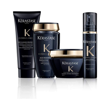 Kérastase Chronologiste Ultimate Luxury Hair Care Set with Pré-Cleanse Régénérant, Bain Régénérant, and nourishing treatments.